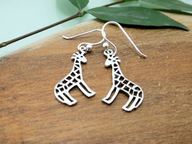Giraffe Dangle Earrings 30mm, Cutout Silver Animal Earrings