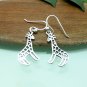 Giraffe Dangle Earrings 30mm, Cutout Silver Animal Earrings