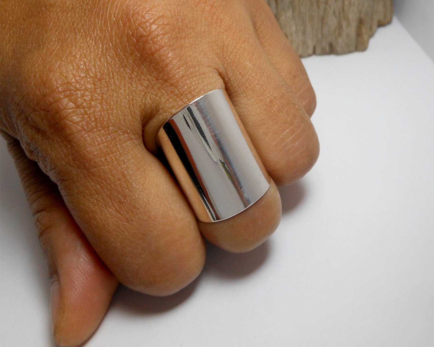 Silver Saddle Ring Wide 24mm, Unisex Plain Adjustable Ring