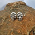Silver Halloween Earrings, Textured Skull Stud Earrings