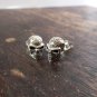 Silver Halloween Earrings, Textured Skull Stud Earrings