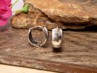 Round Dome Hoop Earrings 12mm, Unisex Silver Huggie Earrings