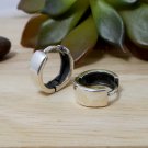 Flat Round Hoop Earrings 15mm, Unisex Silver Huggie Earrings