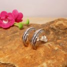 Silver Feather Stud Earrings, Textured Hoop Post Earrings