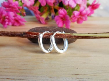 Silver Oval Hug Earrings, Tiny Huggie Hoop Earrings 12mm