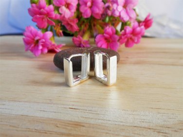 925 Sterling Silver Earrings, Unisex Earrings, Silver Flat Square Earrings 3mm Wide, Hug Earrings