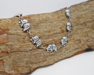 Silver Asia Elephant Bracelet, 925 Sterling Silver, Elephant Link Bracelet