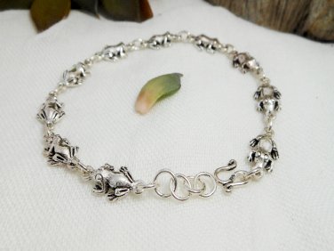 Sterling Silver Bracelet, Silver Frog Bracelet, Womens Silver Bracelet