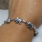 3D Baby Elephants Bracelet, 925 Sterling Silver, Elephants Link Bracelet