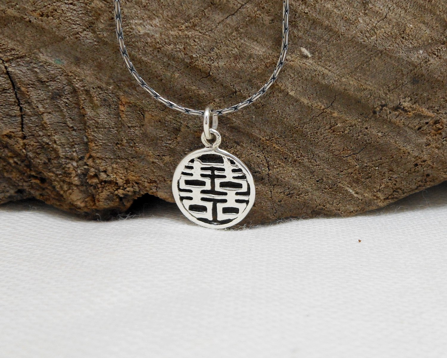 Minimalist Silver Pendant, 925 Sterling, Silver Lucky Charm, Chinese Character Pendant