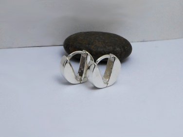 Sterling Silver V Button Hoop Earrings, Handmade V Button Hug Earrings