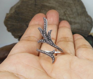 925 Sterling Silver Adjustable Leaf Texture Ring