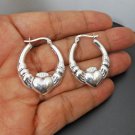 Textured Heart Hoop Earrings, 925 Sterling Silver Heart Earrings