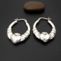 Textured Heart Hoop Earrings, 925 Sterling Silver Heart Earrings