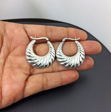 Shell Textured Hoop Earrings, 925 Sterling Silver, Textured Earrings