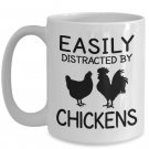 Farmer Tea Cup Gift Idea - Easily Distracted By Chickens Funny Coffee Mug Print