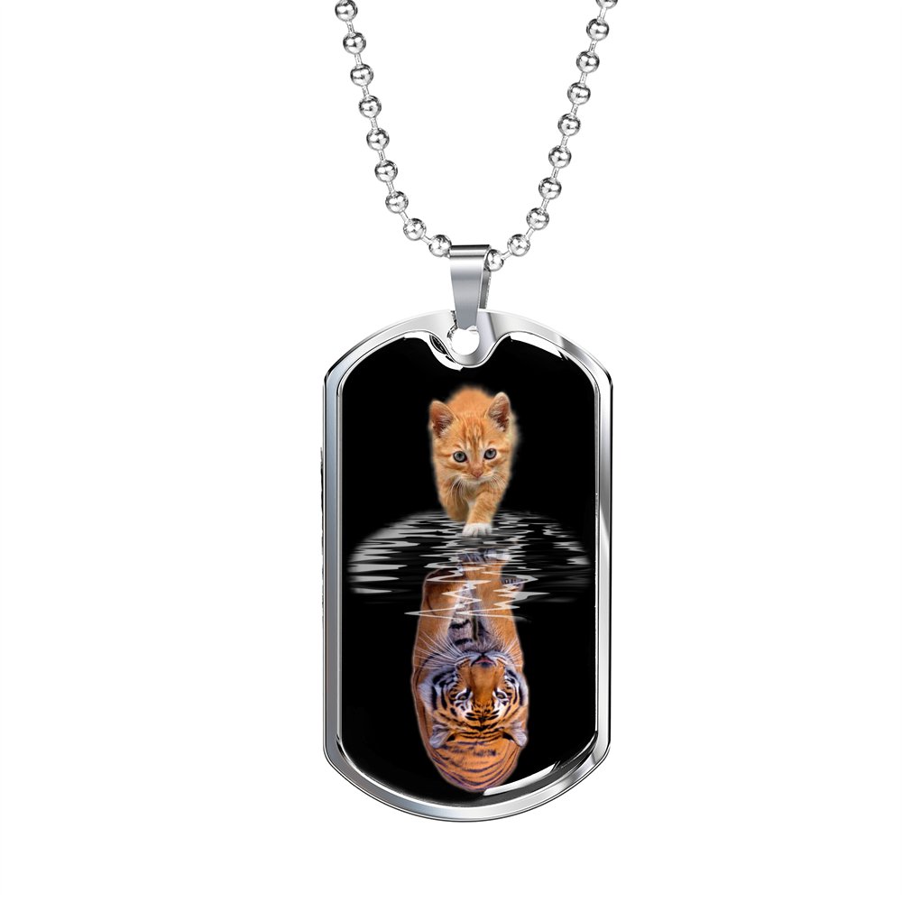 Cat Reflection Tiger Cute Dog Tag Chain - Gift For Daughter Dad Mom Mother's Day