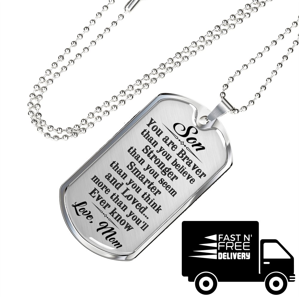 Mom Loves Son - Nice Dog Tag Gift From Mother Mama Mommy in Birthday Anniversary