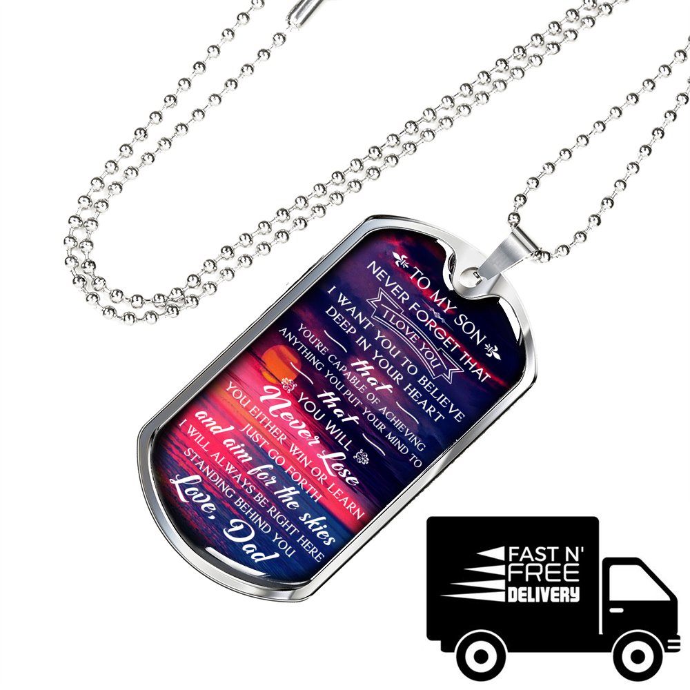 Love Father To Son Perfect Gift Dog Tag From Dad Daddy Papa, Birthday Presents