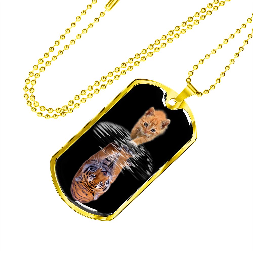 Cat Reflection Tiger Luxury Gold Dog Tag Chain - Gift For Daughter Dad Mom Mother's Day