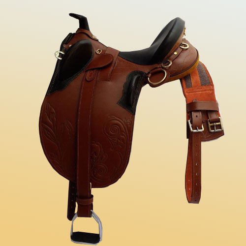 Stock leather horse saddle with embosing 17''