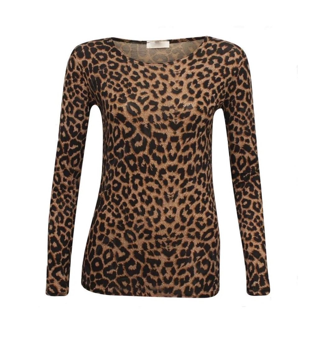 Women's Brown Leopard Print Long Sleeve Top Size XL