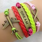 Aircraft and infinite dream bracelets, bracelet, bronze charm, leather rope, gift girlfriend