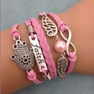infinity bracelet, faith bracelet,palm,charm bracelet,leather bracelt