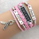 Love,faith,believe and Breast Cancer Awareness Charm Bracelet in Silver - Breast Cancer Awareness