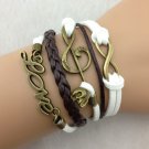 Infinity bracelet,Musical Note & Skull ,love bracelet in bronze--Persomalized Bracelet