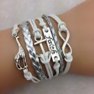 infinity bracelet,handmade bracelet,love faith and giraffe charm ,pearl bracelet
