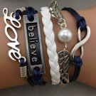 Infinite believe love bracelet--pearl wings bracelet--Braid leather bracelet