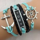 Anchor Bracelet and rudder silver white wax cords,HOPE braided leather bracelet