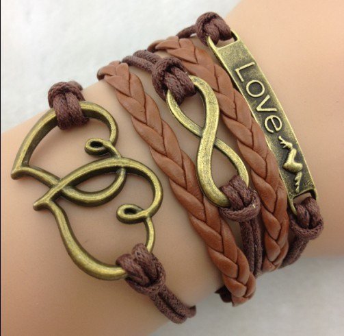 love bracelet--Double heart--Where there is a will, there is a way Wax Cords and Leather Braided
