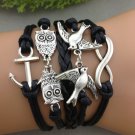 Silver Infinity Doves Owls Anchor Bracelet Black Ropes Black Braided Bracelet