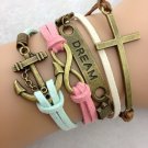 Cross, Dream, Infinity and Anchor Charm Bracelet in Bronze