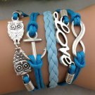 Infinity ,Love ,Owl Anchor Charm -Wax Cords Bracele