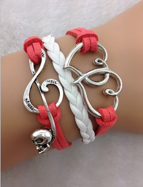 Telesthesia bracelet, heart with heart bracelet, musical note bracelet,a retro silvery bracelet