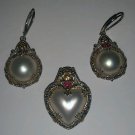 Michael Valitutti White Mabe Pearl Heart Sterling Silver Pendant and Earrings
