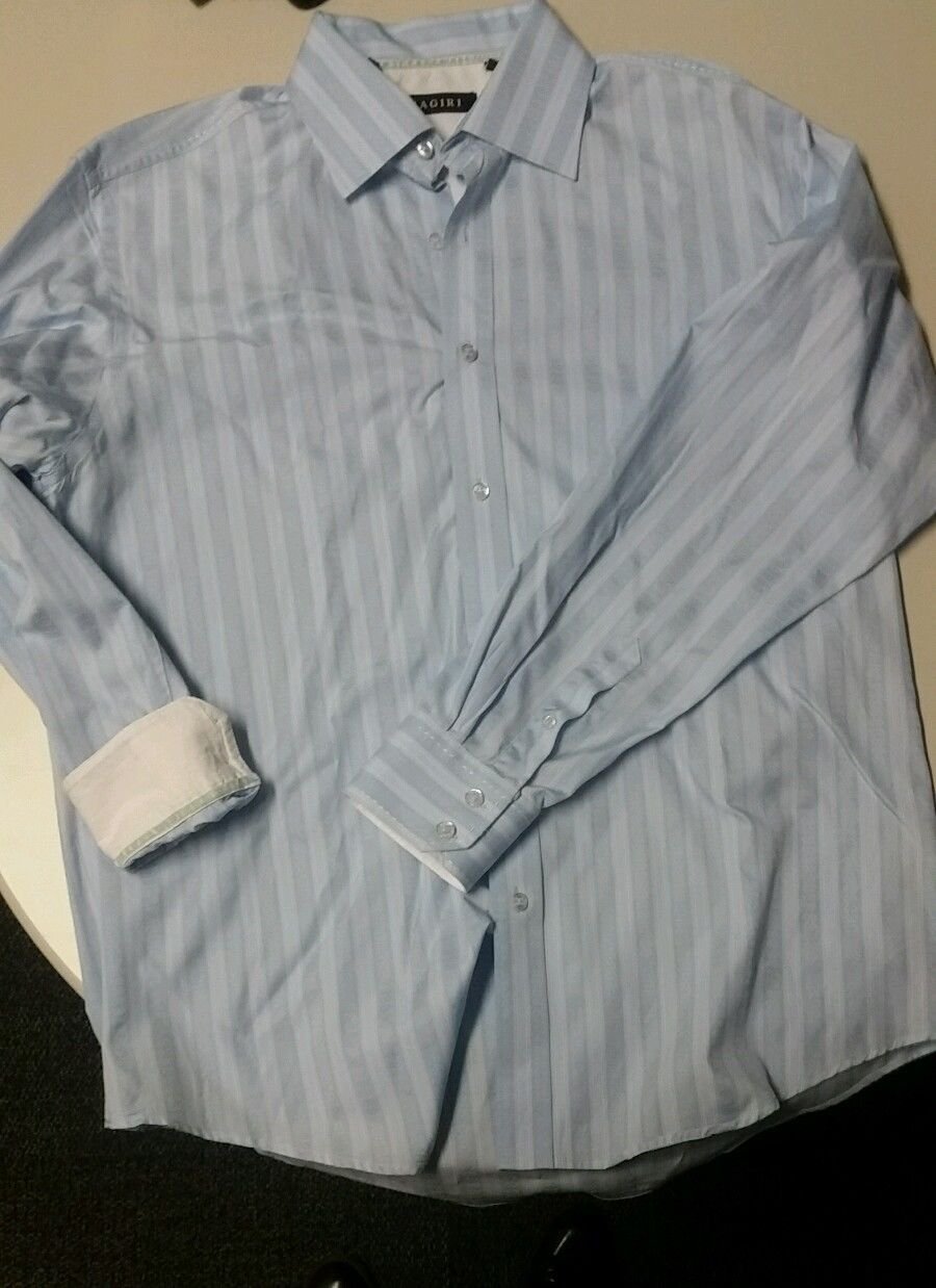 Zagiri Blue and White, Striped, Men's Large, Long Sleeve, Button Front Shirt