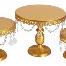 Fsyhome 3-Set Antique Cake Stand Round Cupcake Stands Metal Dessert Display with Pendants and Beads