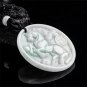 Natural Type A Moss-In-Snow Green Spotted Burmese Jadeite Horse Engraved Round Pendant