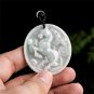 Natural Type A Moss-In-Snow Green Spotted Burmese Jadeite Horse Engraved Round Pendant
