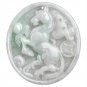 Natural Type A Moss-In-Snow Green Spotted Burmese Jadeite Horse Engraved Round Pendant