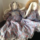 Lot of 2 Bunny Girl & Boy Mr. & Mrs. Bunny Folk Art Primitive Dolls Handmade Set