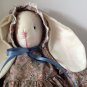 Folk Art Hand Made Spring Bunny Rabbit Primitive Girl Doll Print Dress & Bonnet