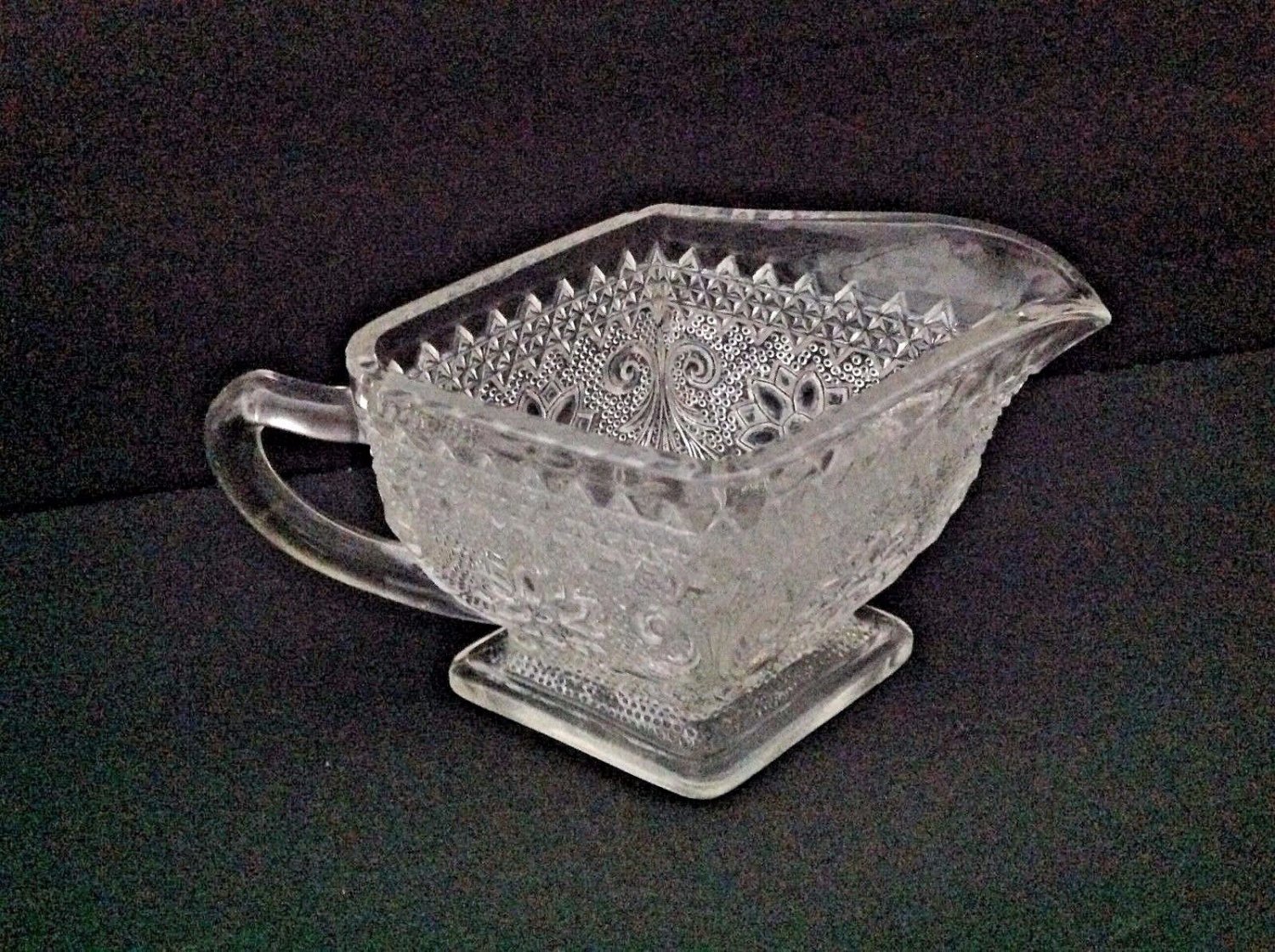 Vintage Indiana Glass Creamer Sandwich Pattern Clear Tiara Diamond Pedestal 1947