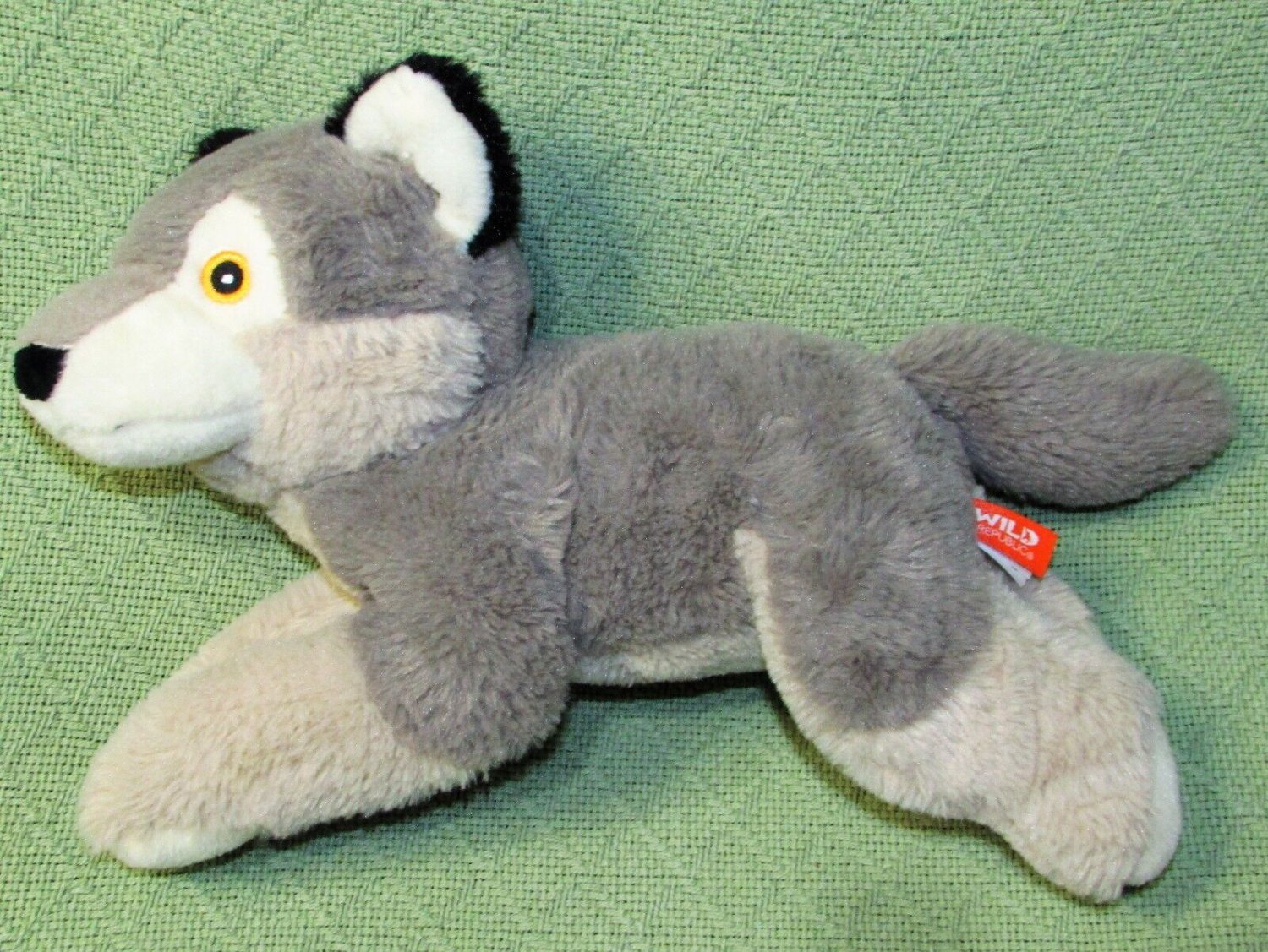 WILD REPUBLIC WOLF PLUSH 14" ECOKINS STUFFED ANIMAL 2019 GRAY BLACK