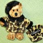 9" DILLARDS TEDDY BEAR PLUSH WITH LEOPARD FUR COAT PURSE HAT STUFFED ANIMAL TOY