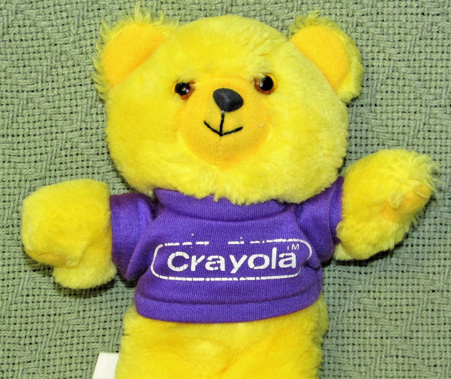 1986 CRAYOLA TEDDY BEAR 7" YELLOW PLUSH STUFFED ANIMAL PURPLE SHIRT ...